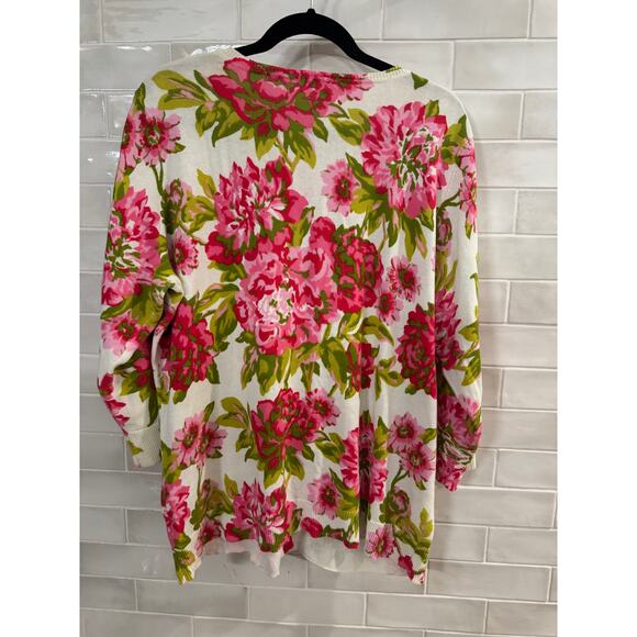 Isaac Mizrahi Live Cardigan Women’s 1X Bold Pink Floral Cottage Core Cardigan - Picture 3 of 4
